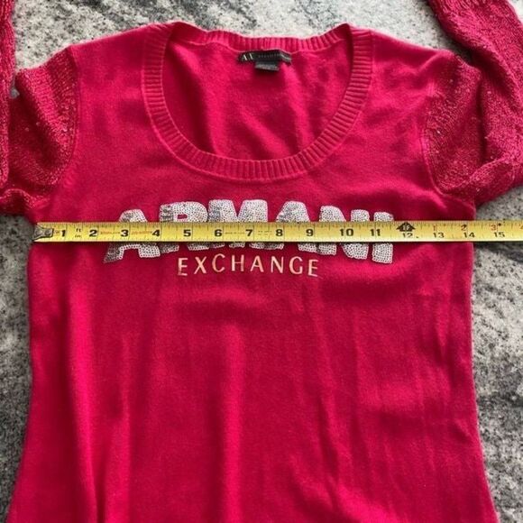 AX Armani Exchange XS Extra Small Pink Sweater Sequin Logo & 3/4 Sleevees - Picture 7 of 10